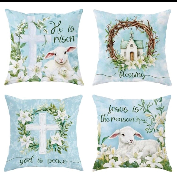 Set of 4 Easter Themed Throw Pillow Covers - Picture 1 of 5